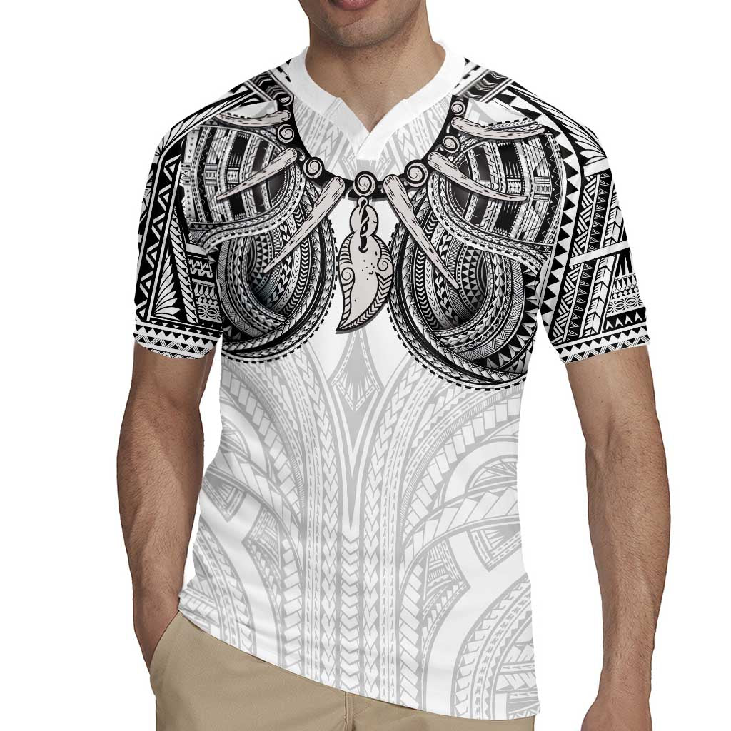 Samoan Traditional Art Tattoos Rugby Jersey Tatau Tribal Motifs with Ula Nifo White - Polynesian Pride