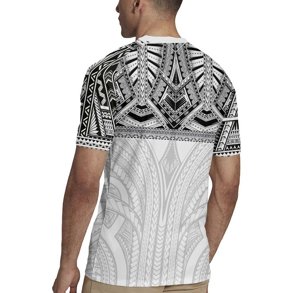 Samoan Traditional Art Tattoos Rugby Jersey Tatau Tribal Motifs with Ula Nifo White - Polynesian Pride