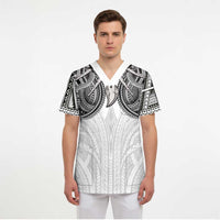 Samoan Traditional Art Tattoos Scrub Top Tatau Tribal Motifs with Ula Nifo White - Polynesian Pride