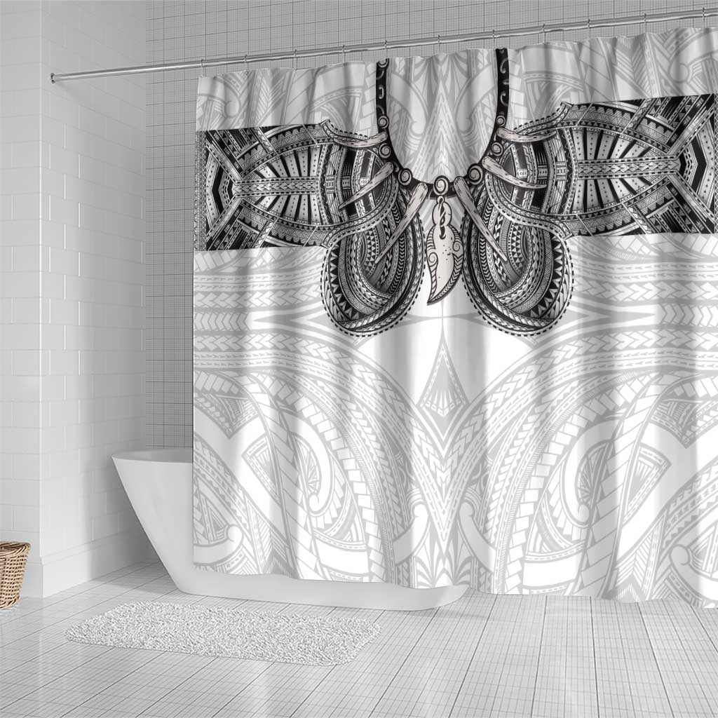 Samoan Traditional Art Tattoos Shower Curtain Tatau Tribal Motifs with Ula Nifo White - Polynesian Pride