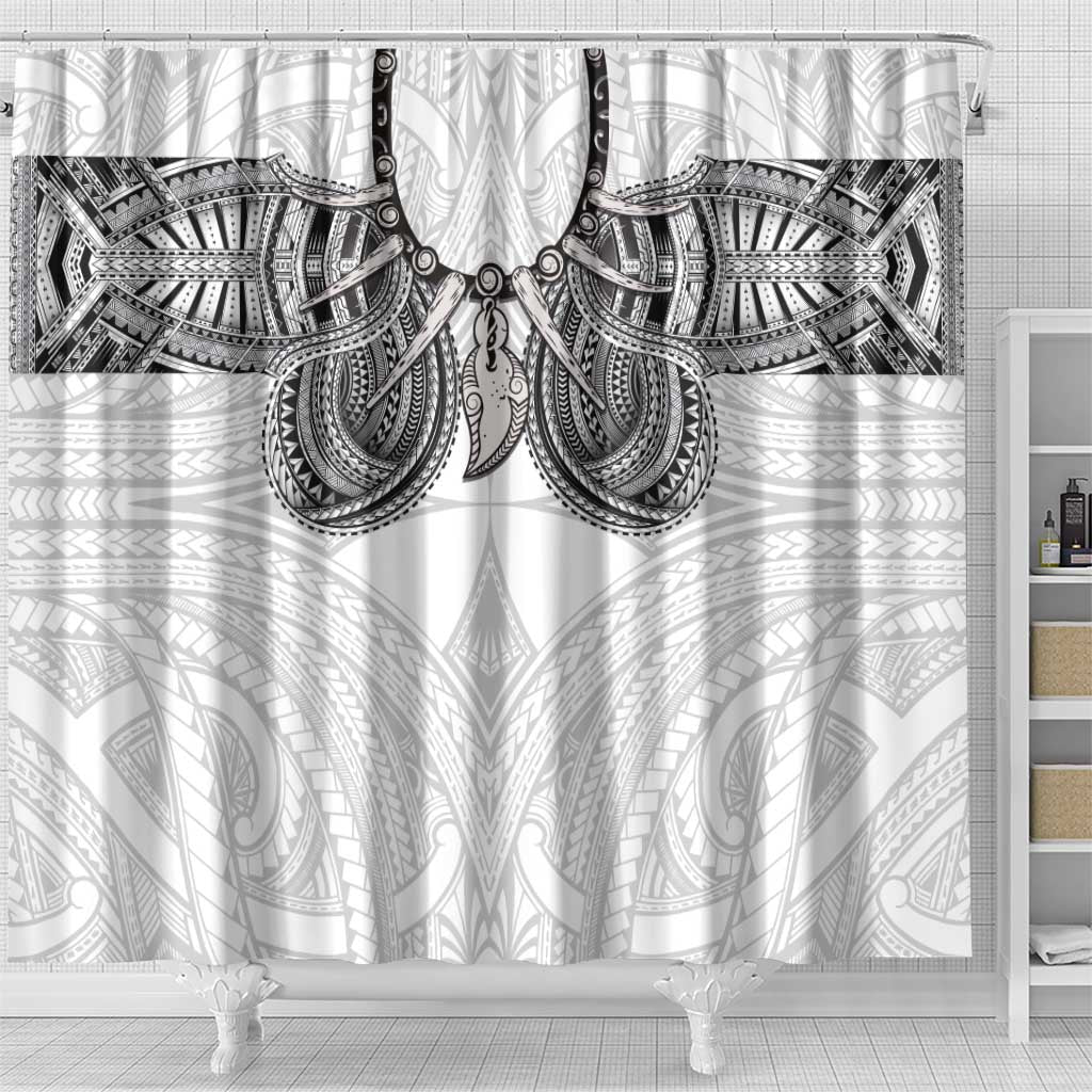 Samoan Traditional Art Tattoos Shower Curtain Tatau Tribal Motifs with Ula Nifo White - Polynesian Pride