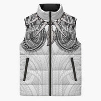 Samoan Traditional Art Tattoos Sleeveless Puffer Jacket Tatau Tribal Motifs with Ula Nifo White - Polynesian Pride