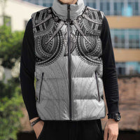 Samoan Traditional Art Tattoos Sleeveless Puffer Jacket Tatau Tribal Motifs with Ula Nifo White - Polynesian Pride