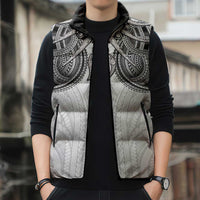 Samoan Traditional Art Tattoos Sleeveless Puffer Jacket Tatau Tribal Motifs with Ula Nifo White - Polynesian Pride
