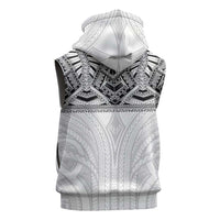 Samoan Traditional Art Tattoos Sleeveless Zip Hoodie Tatau Tribal Motifs with Ula Nifo White - Polynesian Pride