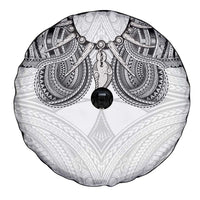 Samoan Traditional Art Tattoos Spare Tire Cover Tatau Tribal Motifs with Ula Nifo White - Polynesian Pride