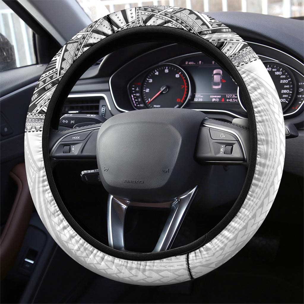 Samoan Traditional Art Tattoos Steering Wheel Cover Tatau Tribal Motifs with Ula Nifo White - Polynesian Pride