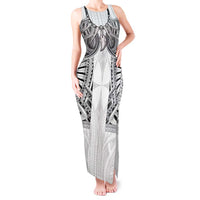 Samoan Traditional Art Tattoos Tank Maxi Dress Tatau Tribal Motifs with Ula Nifo White - Polynesian Pride