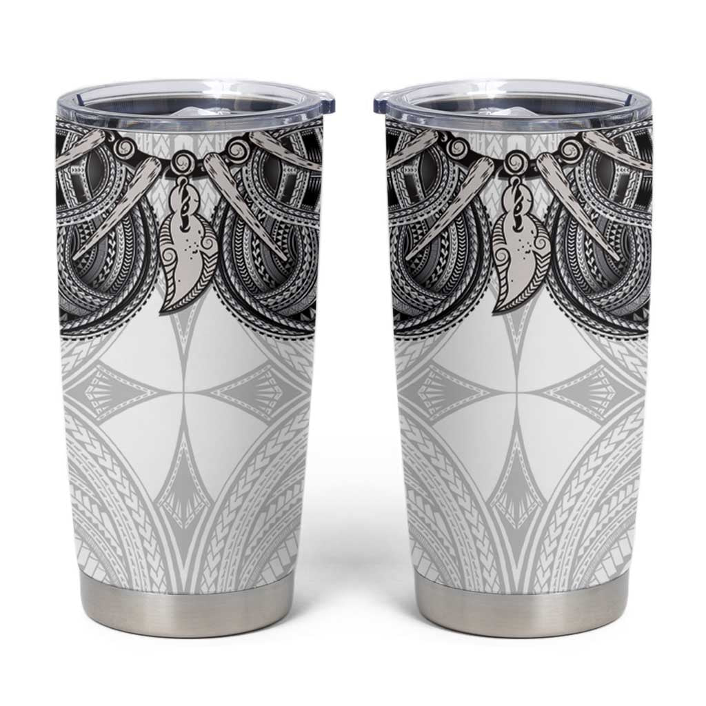 Samoan Traditional Art Tattoos Tumbler Cup Tatau Tribal Motifs with Ula Nifo White - Polynesian Pride