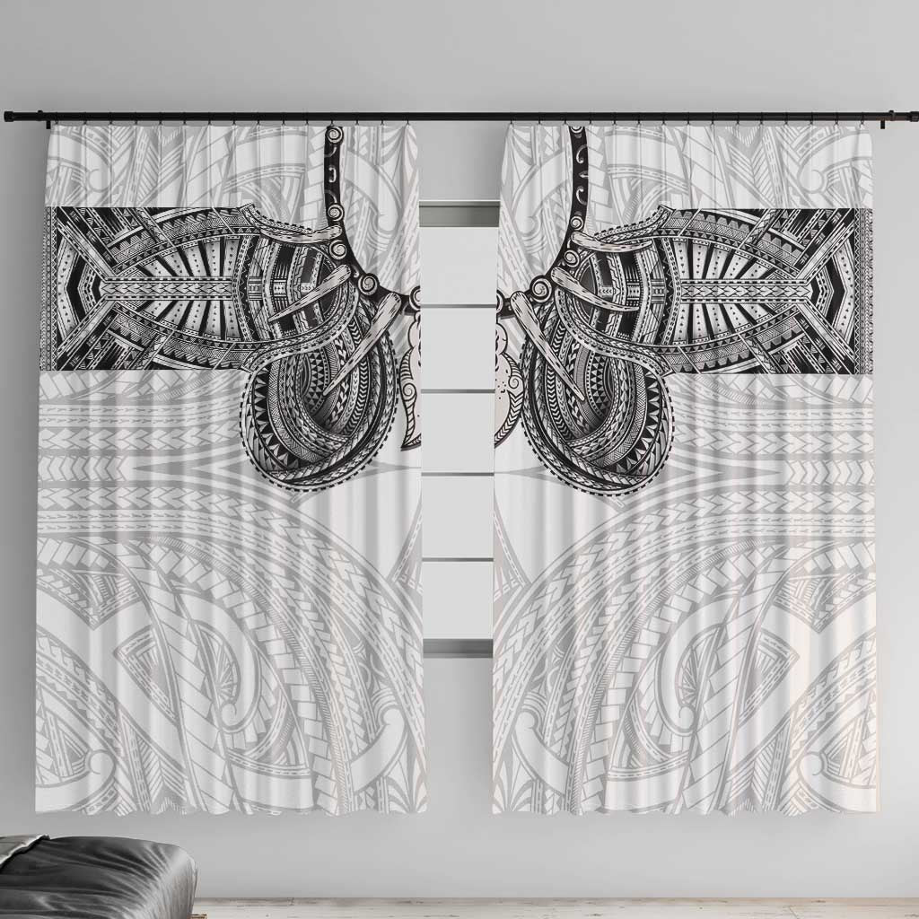 Samoan Traditional Art Tattoos Window Curtain Tatau Tribal Motifs with Ula Nifo White LT03 With Hooks White - Polynesian Pride