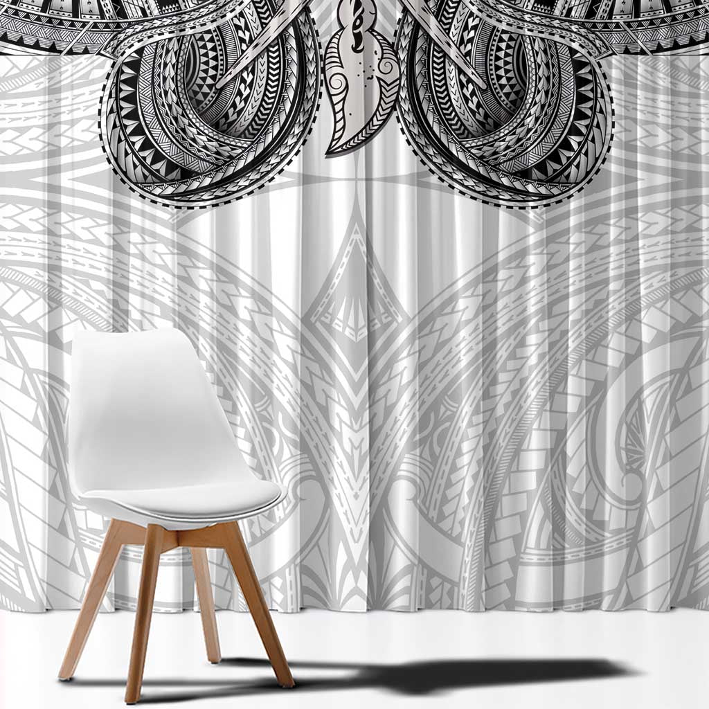 Samoan Traditional Art Tattoos Window Curtain Tatau Tribal Motifs with Ula Nifo White - Polynesian Pride