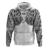 Samoan Traditional Art Tattoos Zip Hoodie Tatau Tribal Motifs with Ula Nifo White - Polynesian Pride