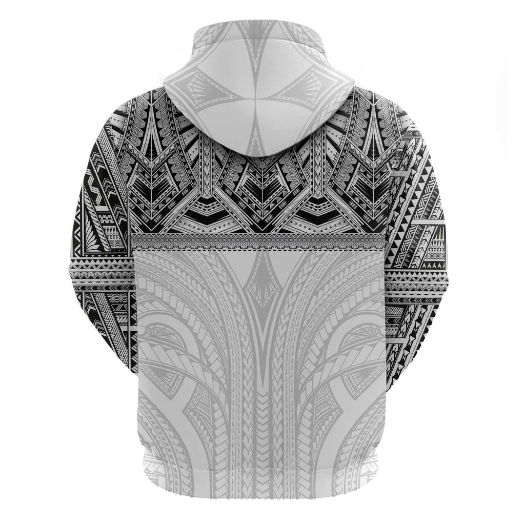Samoan Traditional Art Tattoos Zip Hoodie Tatau Tribal Motifs with Ula Nifo White - Polynesian Pride