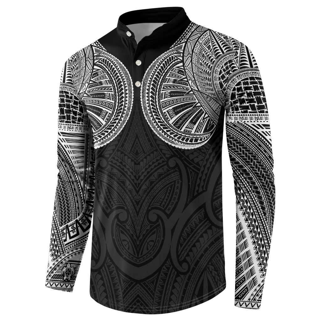 Samoan Traditional Art Tattoos Button Sweatshirt Tatau Roman Reigns Black Color - Polynesian Pride