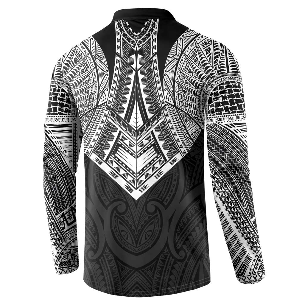 Samoan Traditional Art Tattoos Button Sweatshirt Tatau Roman Reigns Black Color - Polynesian Pride