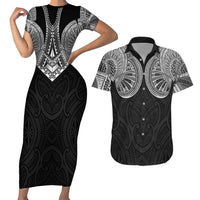 Samoan Traditional Art Tattoos Couples Matching Short Sleeve Bodycon Dress and Hawaiian Shirt Tatau Roman Reigns Black Color - Polynesian Pride
