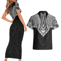 Samoan Traditional Art Tattoos Couples Matching Short Sleeve Bodycon Dress and Hawaiian Shirt Tatau Roman Reigns Black Color - Polynesian Pride