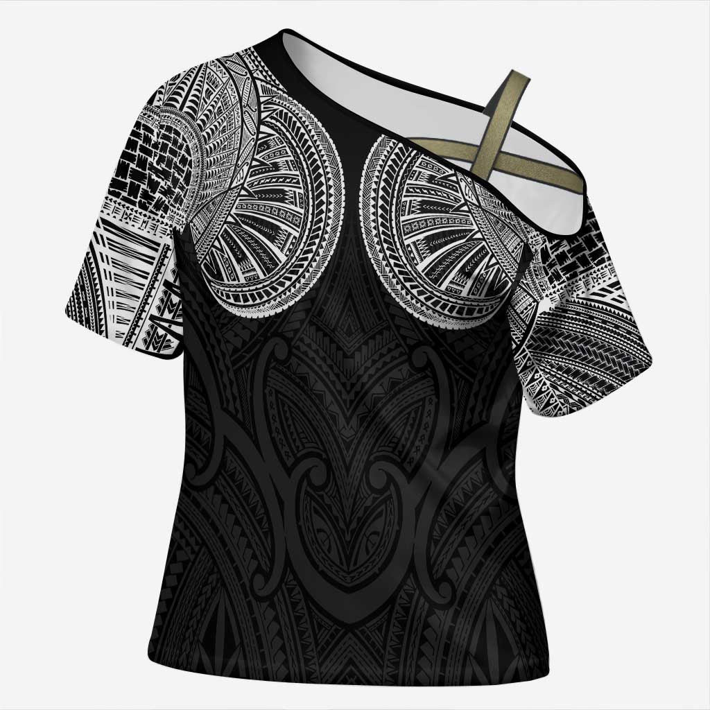 Samoan Traditional Art Tattoos Cross Shoulder Shirt Tatau Roman Reigns Black Color - Polynesian Pride