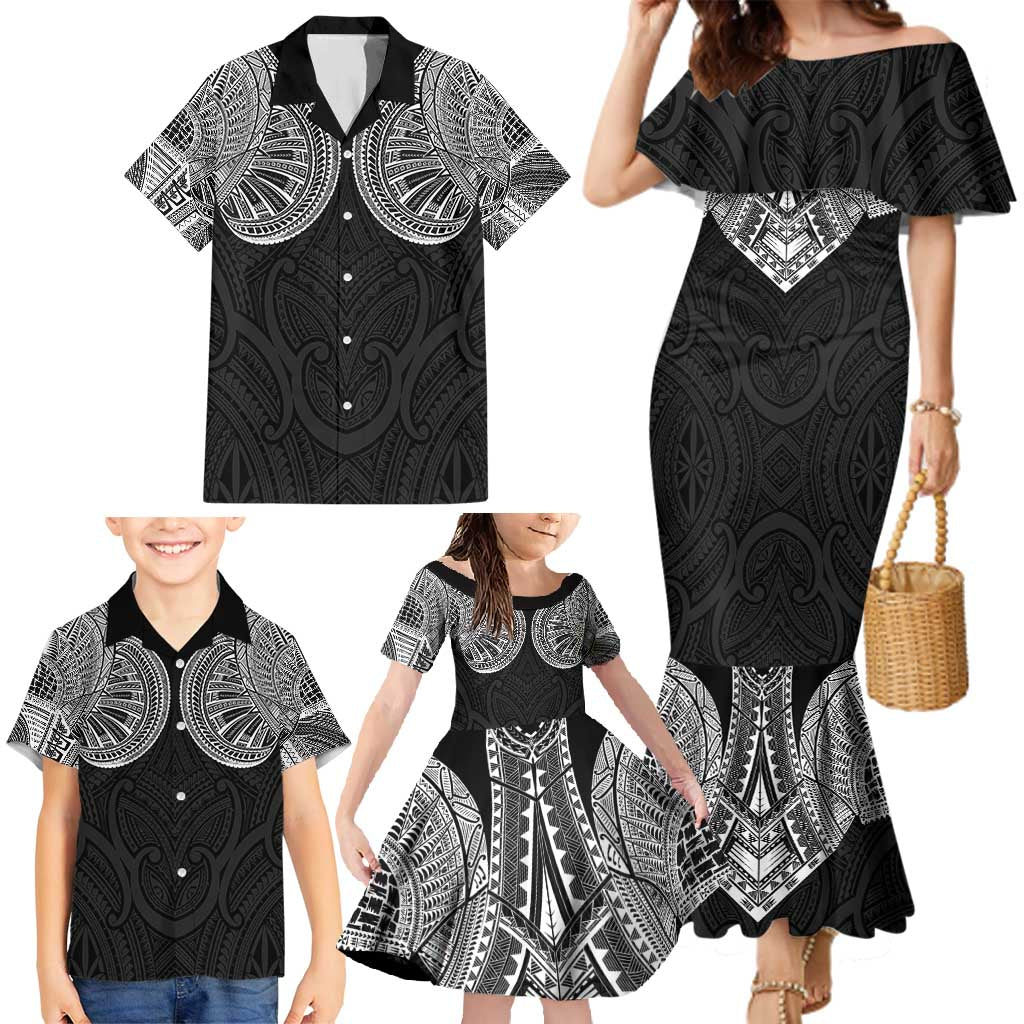 Samoan Traditional Art Tattoos Family Matching Mermaid Dress and Hawaiian Shirt Tatau Roman Reigns Black Color - Polynesian Pride