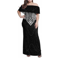 Samoan Traditional Art Tattoos Family Matching Off Shoulder Maxi Dress and Hawaiian Shirt Tatau Roman Reigns Black Color - Polynesian Pride