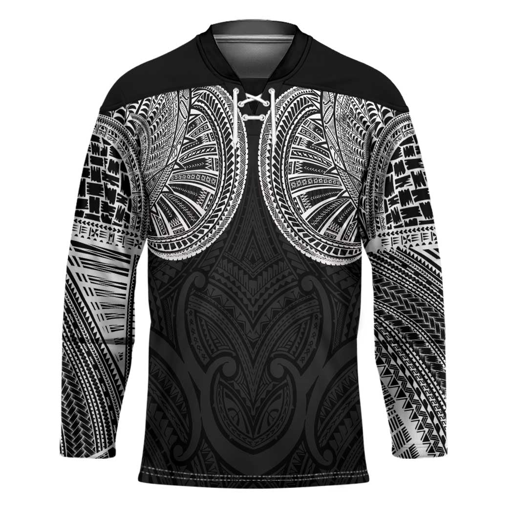Samoan Traditional Art Tattoos Hockey Jersey Tatau Roman Reigns Black Color - Polynesian Pride