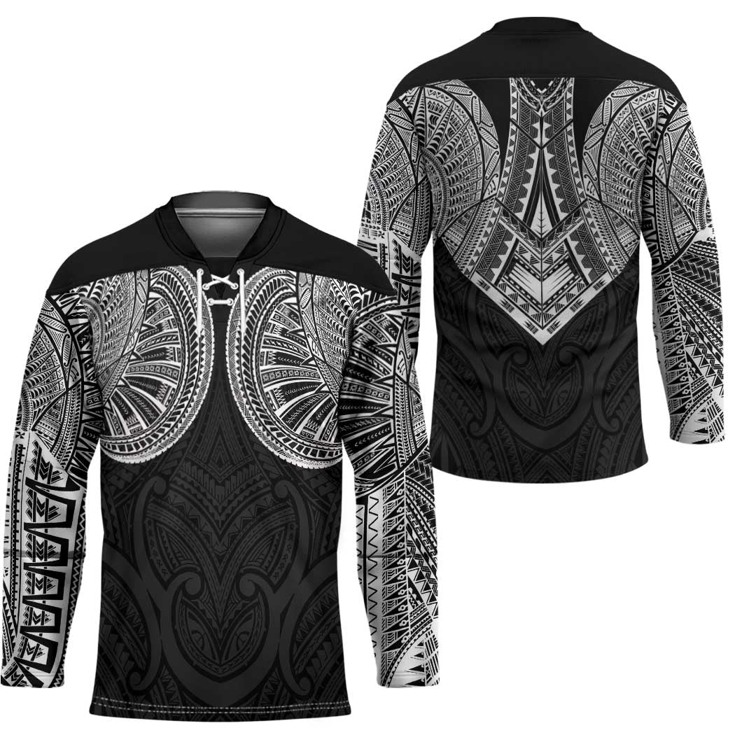 Samoan Traditional Art Tattoos Hockey Jersey Tatau Roman Reigns Black Color - Polynesian Pride