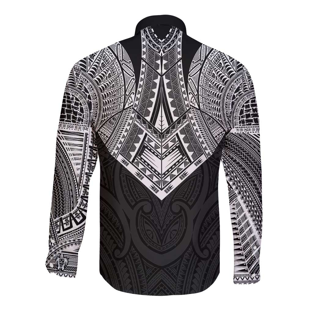 Samoan Traditional Art Tattoos Long Sleeve Button Shirt Tatau Roman Reigns Black Color - Polynesian Pride