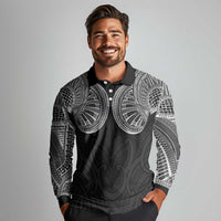 Samoan Traditional Art Tattoos Long Sleeve Polo Shirt Tatau Roman Reigns Black Color - Polynesian Pride