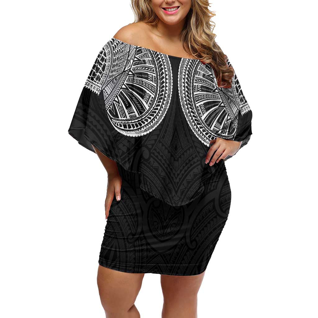 Samoan Traditional Art Tattoos Off Shoulder Short Dress Tatau Roman Reigns Black Color - Polynesian Pride