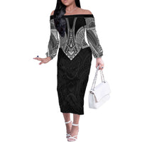 Samoan Traditional Art Tattoos Off The Shoulder Long Sleeve Dress Tatau Roman Reigns Black Color - Polynesian Pride