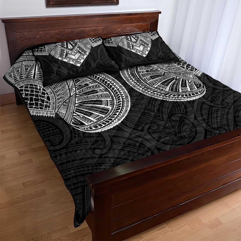 Samoan Traditional Art Tattoos Quilt Bed Set Tatau Roman Reigns Black Color - Polynesian Pride