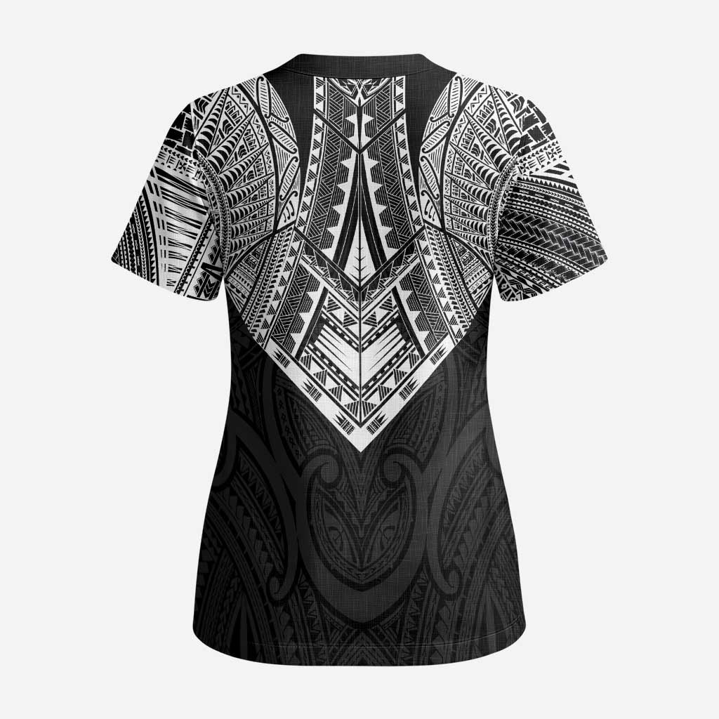 Samoan Traditional Art Tattoos Scrub Top Tatau Roman Reigns Black Color - Polynesian Pride
