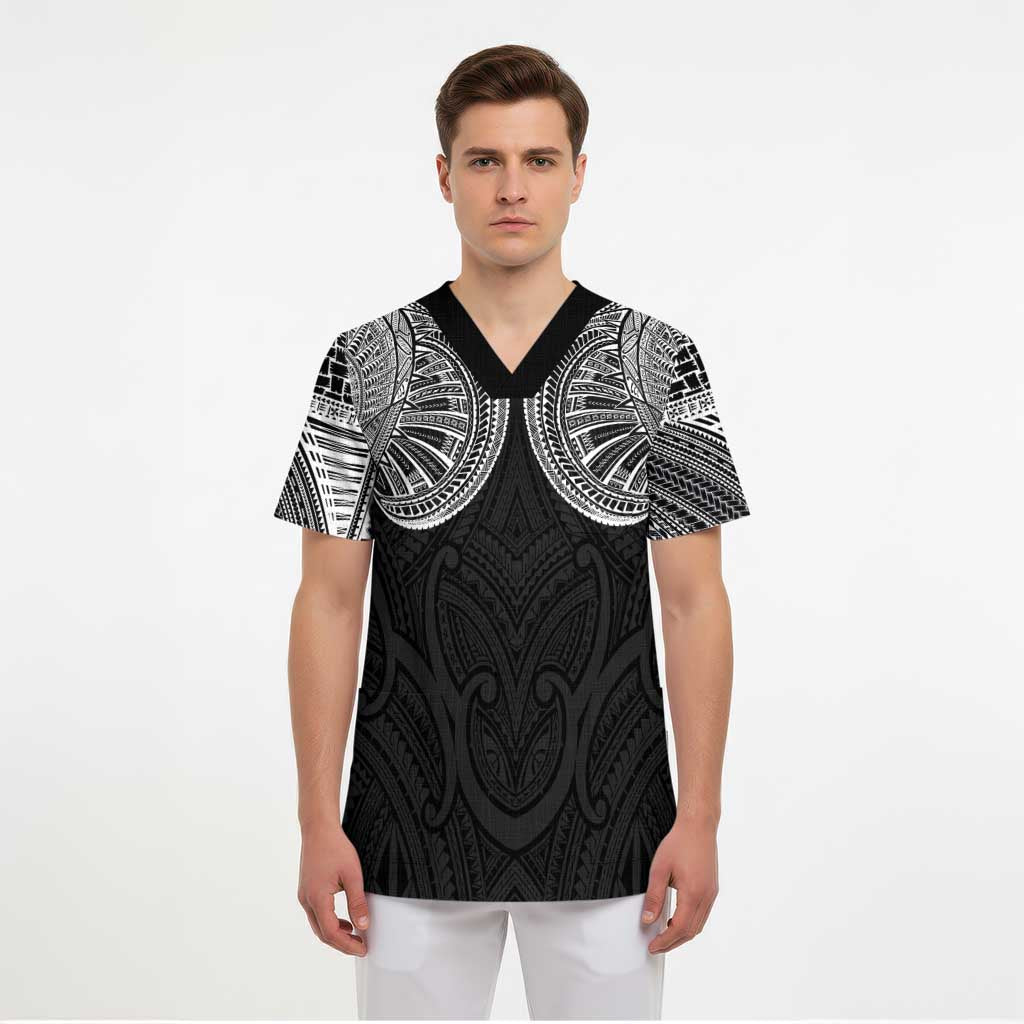 Samoan Traditional Art Tattoos Scrub Top Tatau Roman Reigns Black Color - Polynesian Pride