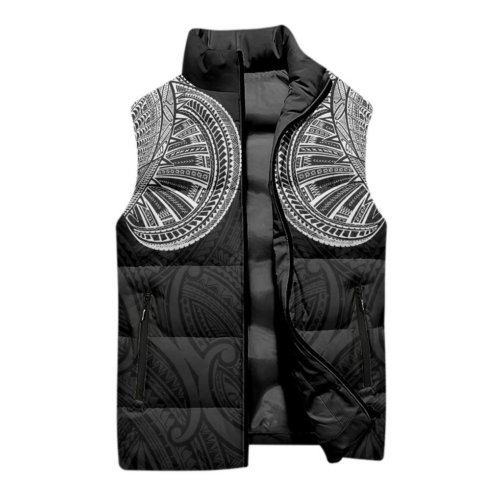 Samoan Traditional Art Tattoos Sleeveless Puffer Jacket Tatau Roman Reigns Black Color - Polynesian Pride