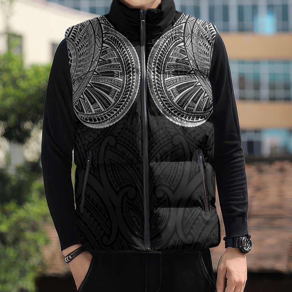 Samoan Traditional Art Tattoos Sleeveless Puffer Jacket Tatau Roman Reigns Black Color - Polynesian Pride
