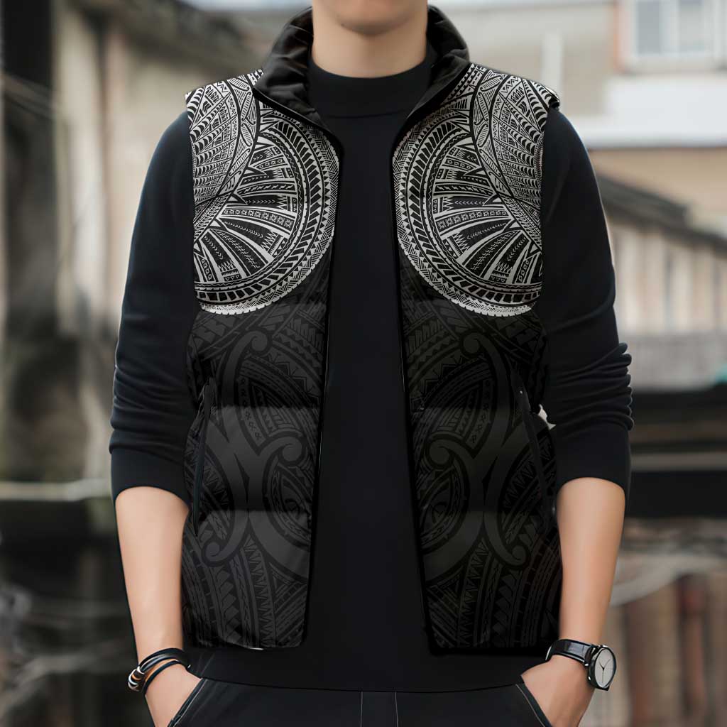 Samoan Traditional Art Tattoos Sleeveless Puffer Jacket Tatau Roman Reigns Black Color - Polynesian Pride