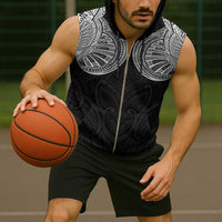 Samoan Traditional Art Tattoos Sleeveless Zip Hoodie Tatau Roman Reigns Black Color - Polynesian Pride