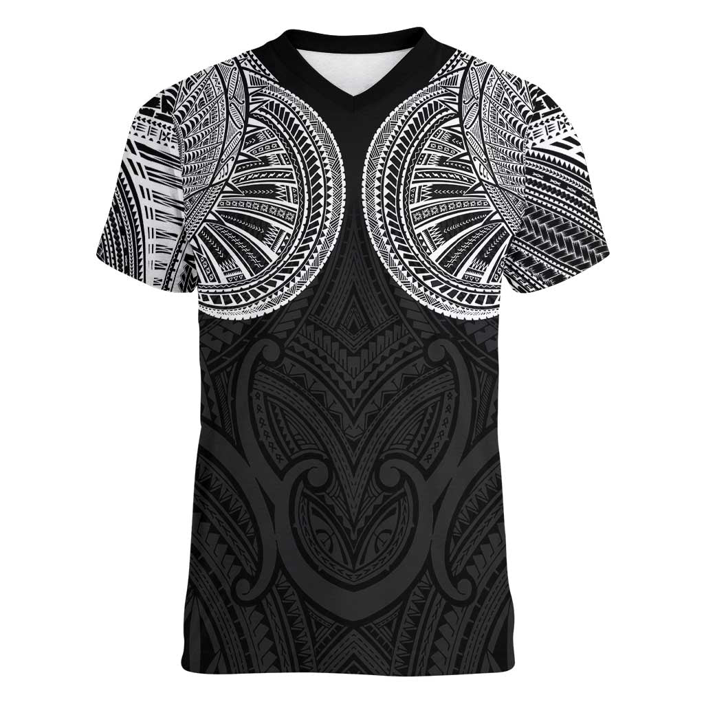 Samoan Traditional Art Tattoos Women V-Neck T-Shirt Tatau Roman Reigns Black Color LT03 Female Black - Polynesian Pride