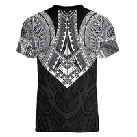 Samoan Traditional Art Tattoos Women V-Neck T-Shirt Tatau Roman Reigns Black Color - Polynesian Pride