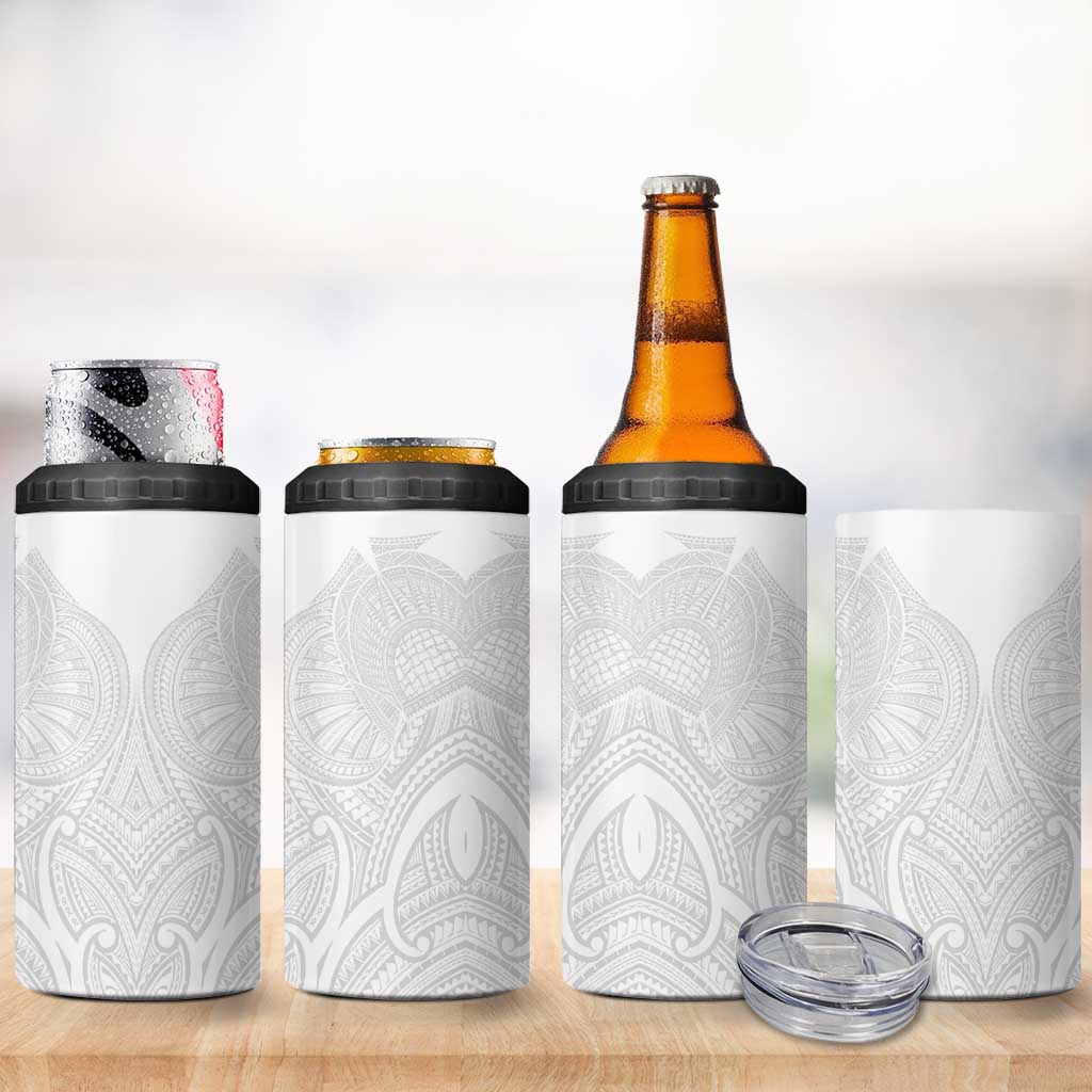Samoan Traditional Art Tattoos 4 in 1 Can Cooler Tumbler Tatau Roman Reigns White Color - Polynesian Pride