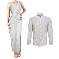 Samoan Traditional Art Tattoos Couples Matching Tank Maxi Dress and Long Sleeve Button Shirt Tatau Roman Reigns White Color - Polynesian Pride