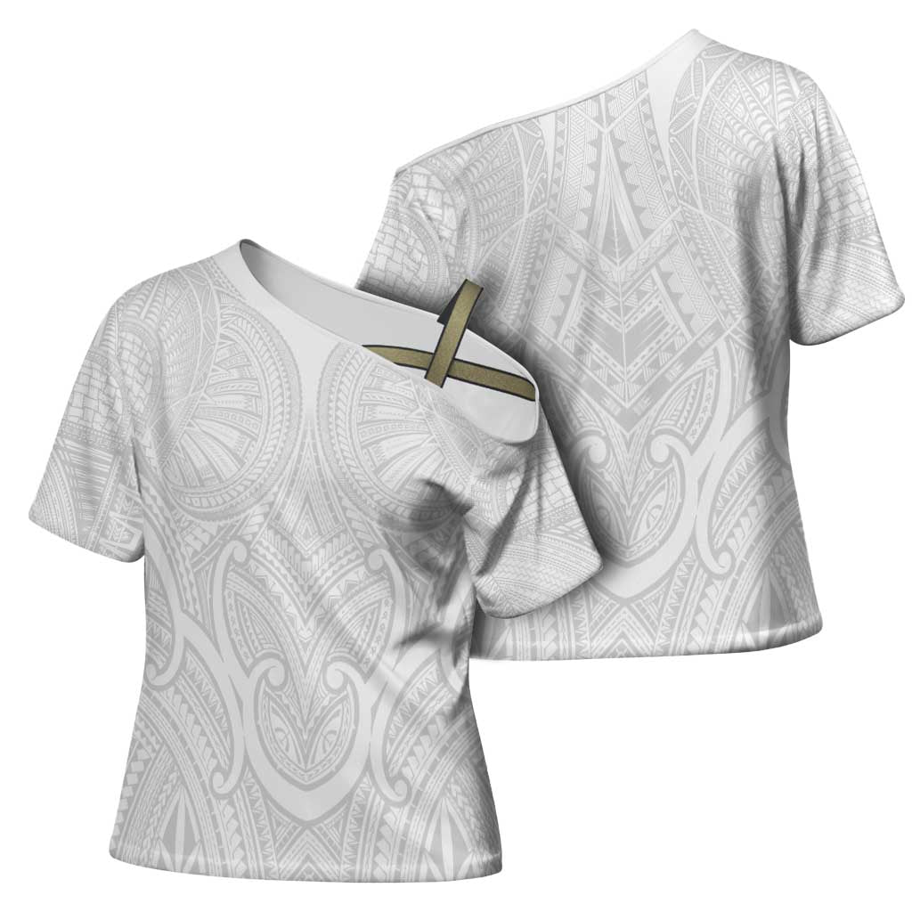 Samoan Traditional Art Tattoos Cross Shoulder Shirt Tatau Roman Reigns White Color - Polynesian Pride