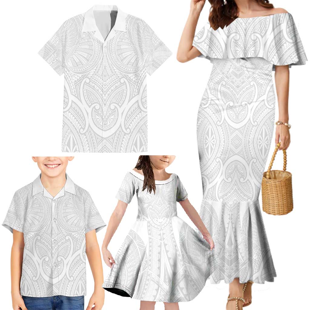 Samoan Traditional Art Tattoos Family Matching Mermaid Dress and Hawaiian Shirt Tatau Roman Reigns White Color - Polynesian Pride