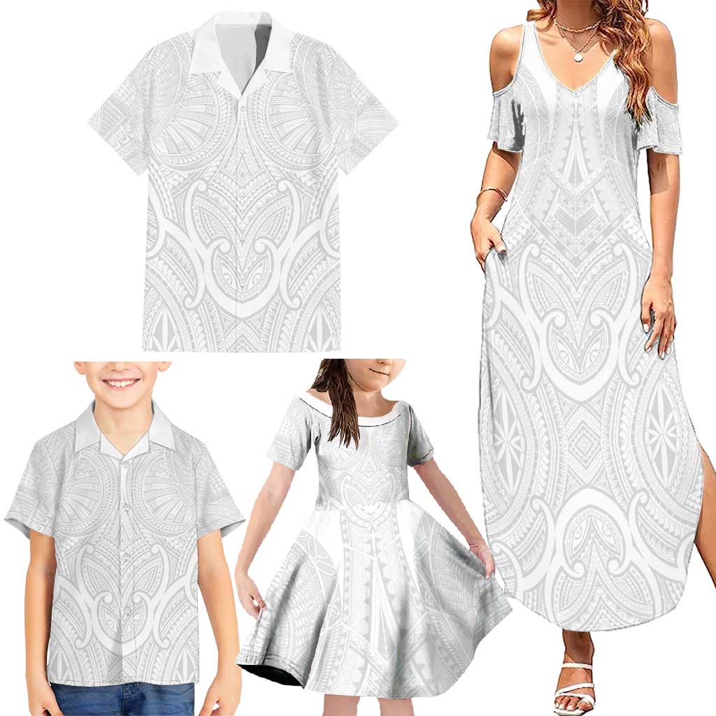 Samoan Traditional Art Tattoos Family Matching Summer Maxi Dress and Hawaiian Shirt Tatau Roman Reigns White Color - Polynesian Pride