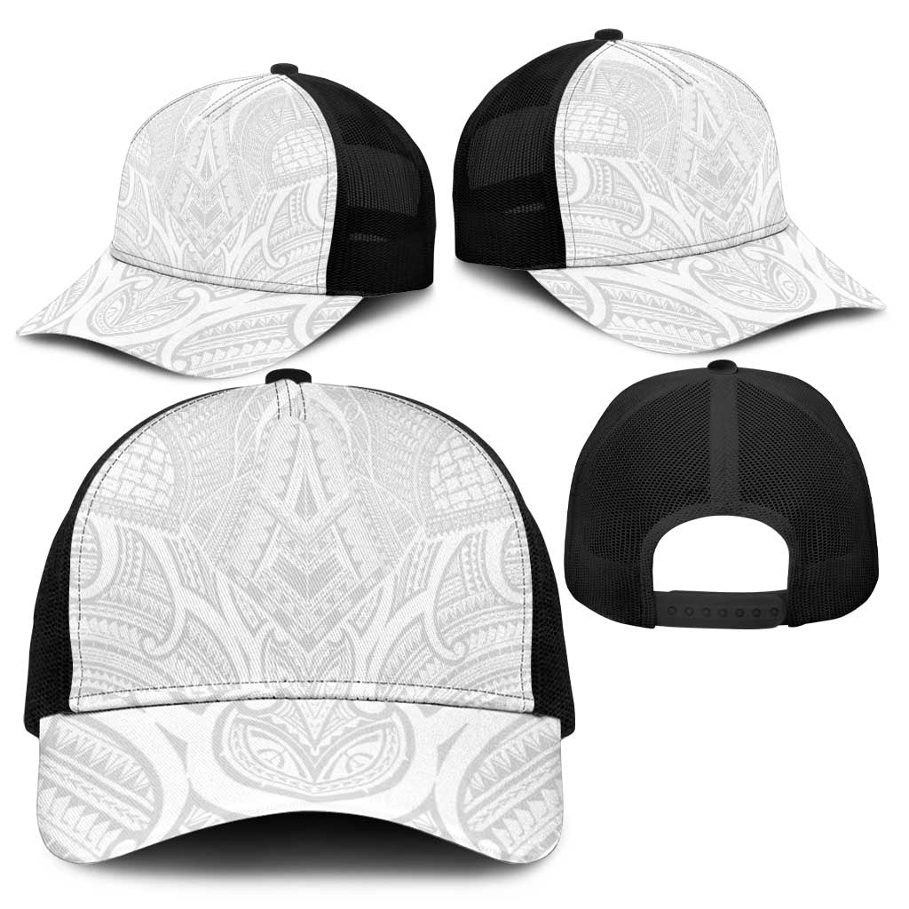 Samoan Traditional Art Tattoos Mesh Trucker Cap Tatau Roman Reigns White Color - Polynesian Pride