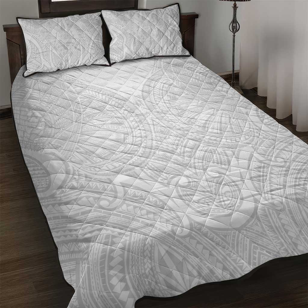 Samoan Traditional Art Tattoos Quilt Bed Set Tatau Roman Reigns White Color - Polynesian Pride