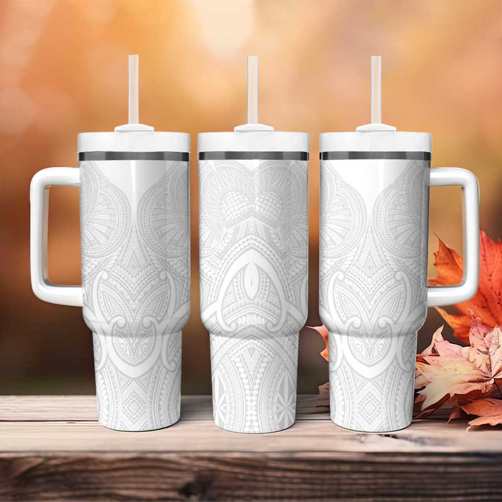 Samoan Traditional Art Tattoos Tumbler With Handle Tatau Roman Reigns White Color - Polynesian Pride
