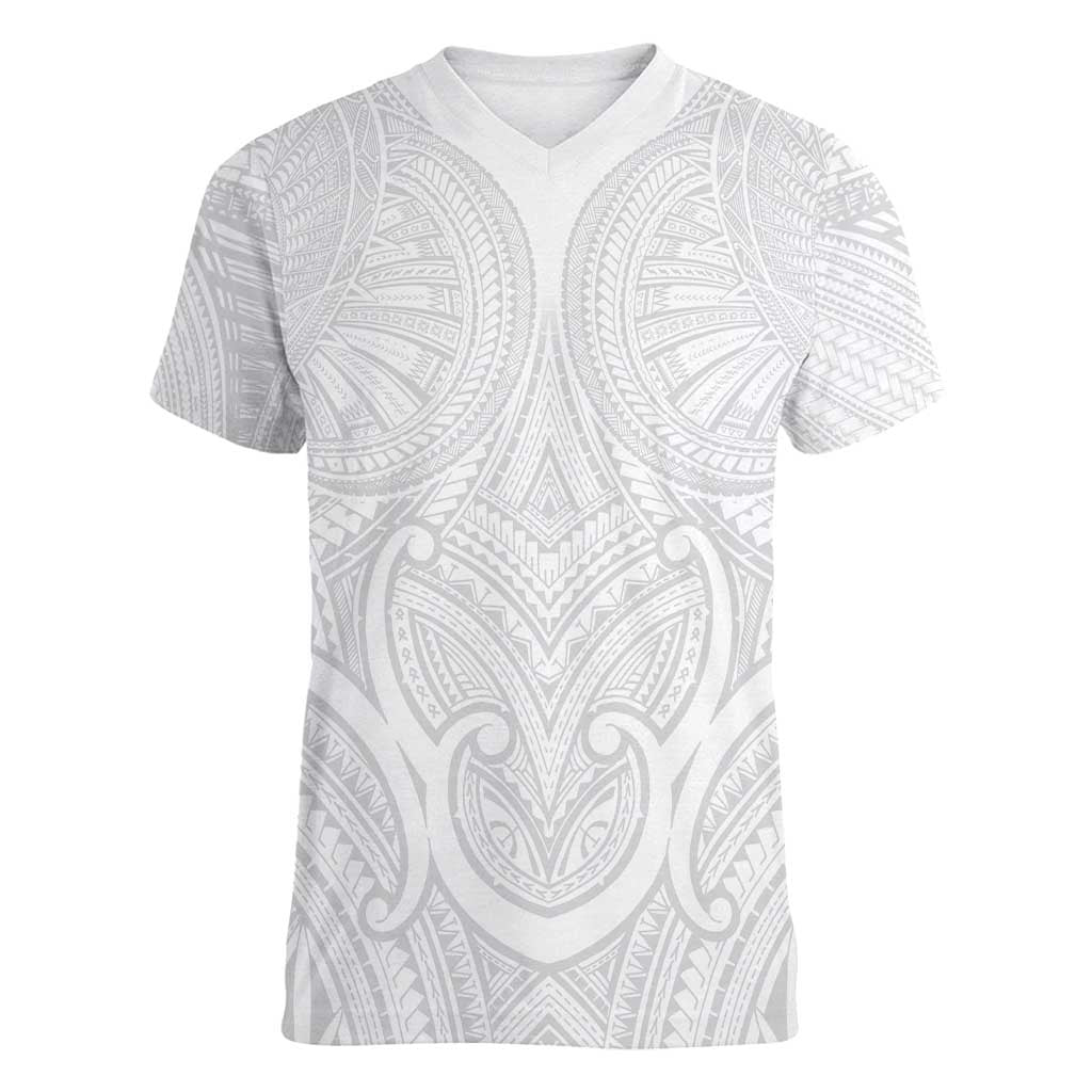 Samoan Traditional Art Tattoos Women V-Neck T-Shirt Tatau Roman Reigns White Color LT03 Female White - Polynesian Pride