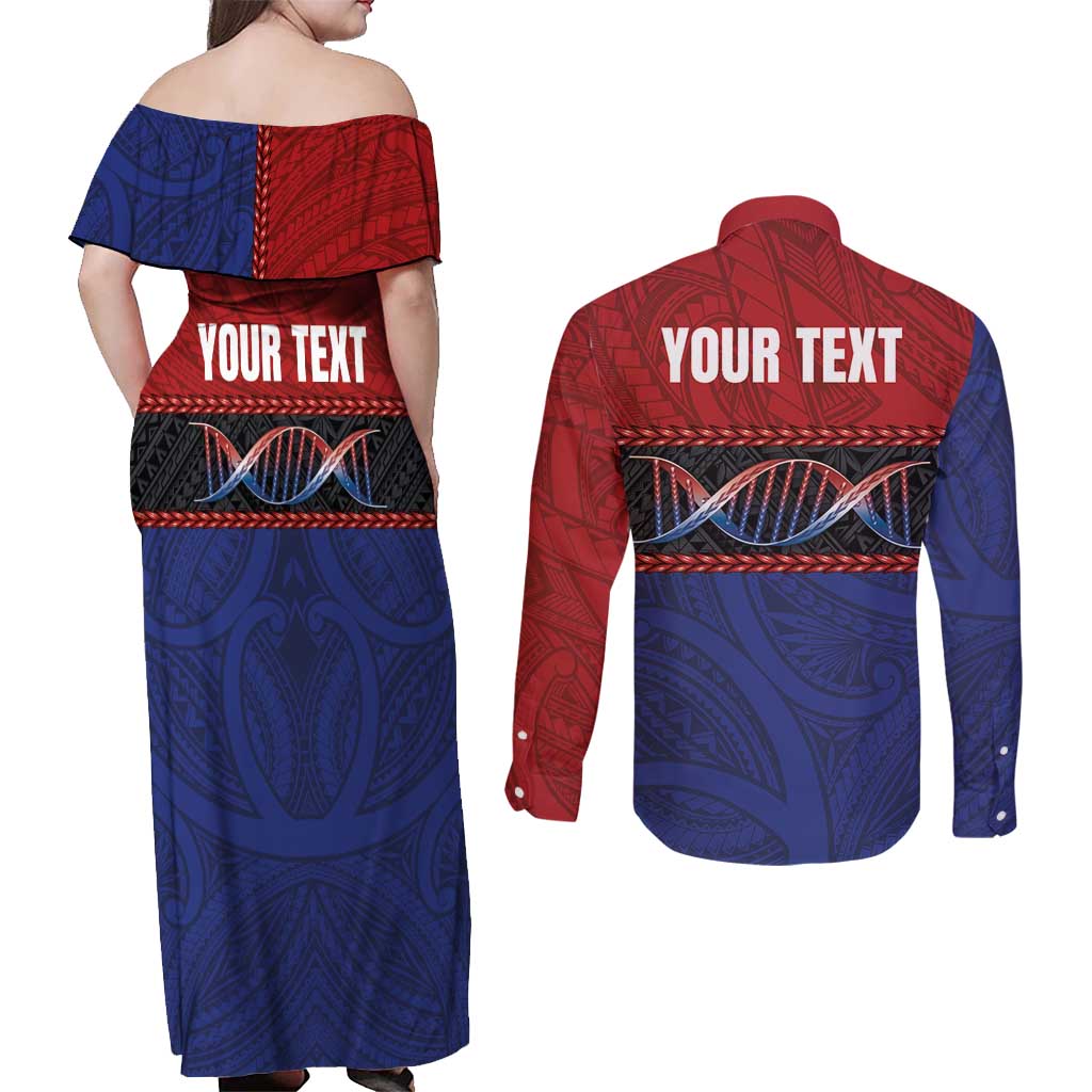 Personalised Samoan DNA-Proud of Samoa Couples Matching Off Shoulder Maxi Dress and Long Sleeve Button Shirt Polynesian Patterns - Polynesian Pride