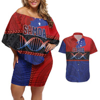 Personalised Samoan DNA-Proud of Samoa Couples Matching Off Shoulder Short Dress and Hawaiian Shirt Polynesian Patterns - Polynesian Pride